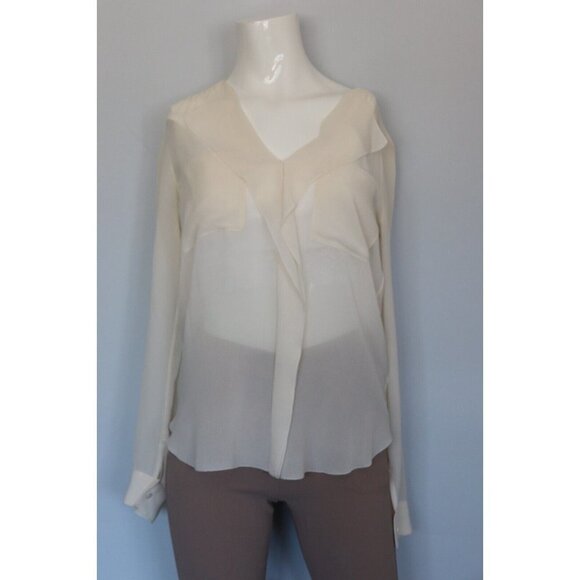 Aritzia T. Babaton Womens Size XXS Ivory Blouse Sheer Silk Shirt Long Sleeve Top - Picture 2 of 11